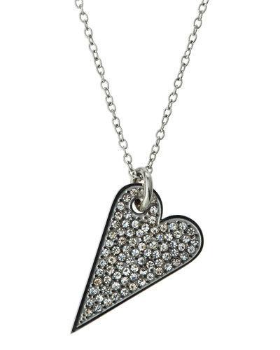 Rhodium-tone Crystal Heart Pendant Necklace