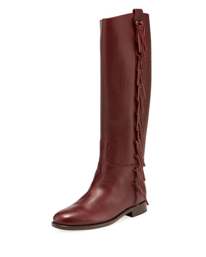 Side-fringe Flat Knee Boots
