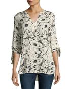 Colette Tie-sleeve Blouse, Black/white