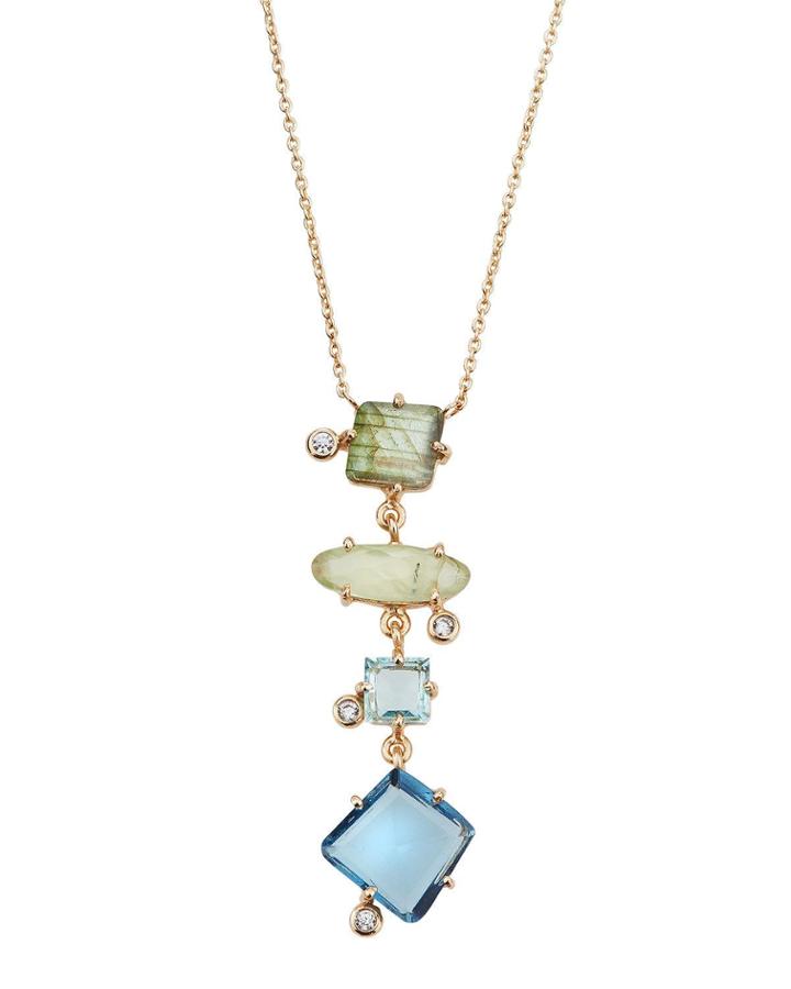 Multi-stone Linear Pendant Necklace, Blue/green