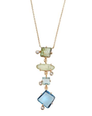 Multi-stone Linear Pendant Necklace, Blue/green