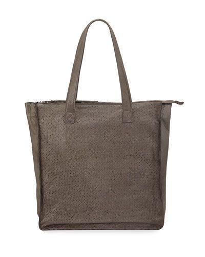 Burke Perforated Leather Shopper Tote Bag, Gray