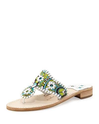 Peacock Printed Whipstitch Sandal, Turquoise/white