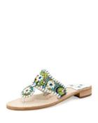 Peacock Printed Whipstitch Sandal, Turquoise/white
