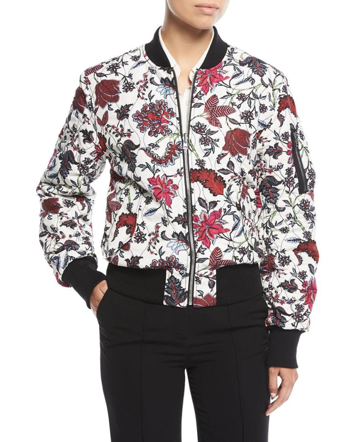 Zip-front Floral-print Bomber Jacket