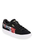Floral Embroidered Suede Low-top