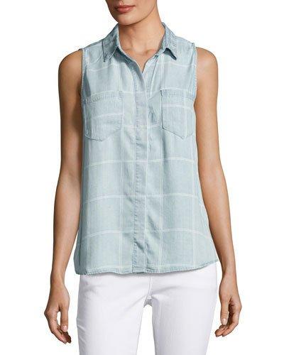 Carol Sleeveless Plaid Top, Blue Pattern