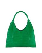 Crocodile Front-zip Hobo Bag, Green