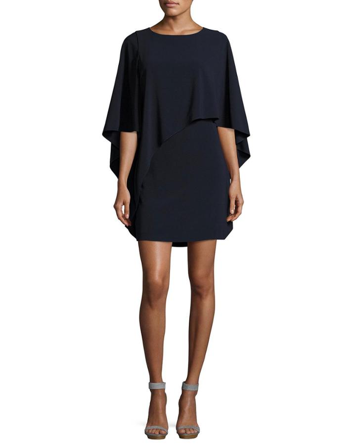 Flowy Boat-neck Asymmetric Drape Cocktail Dress