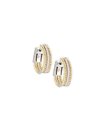 14k Two-tone Twisted Diamond Hoop Earrings