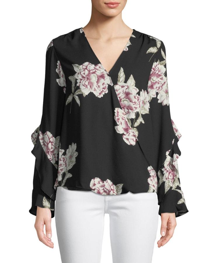 Floral-print Ruffled Wrap Top