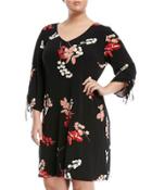 Floral Print Ruched-sleeve Dress,