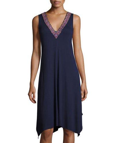 Embroidered V-neck Tank Dress