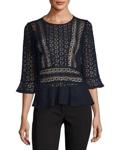 3/4-sleeve Lace Peplum Top