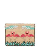Flamingos Beaded Zip-top Clutch Bag