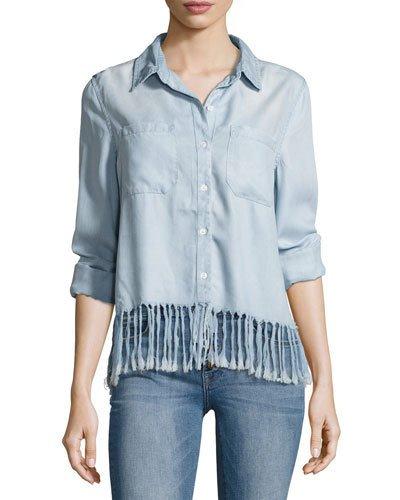 Kenia Fringed-hem Chambray Shirt,