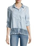 Kenia Fringed-hem Chambray Shirt,