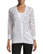 Button-down Leopard Burnout Cardigan, White