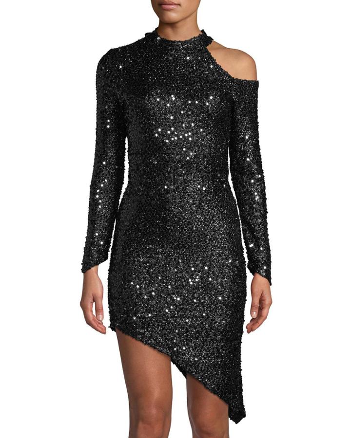 Valentina Sequined Cutout Asymmetric Bodycon Dress