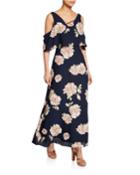 Floral-print Cold-shoulder A-line Dress