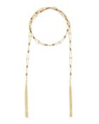Long Pearl Lariat Choker Necklace With Fringe Ends, Gold/white