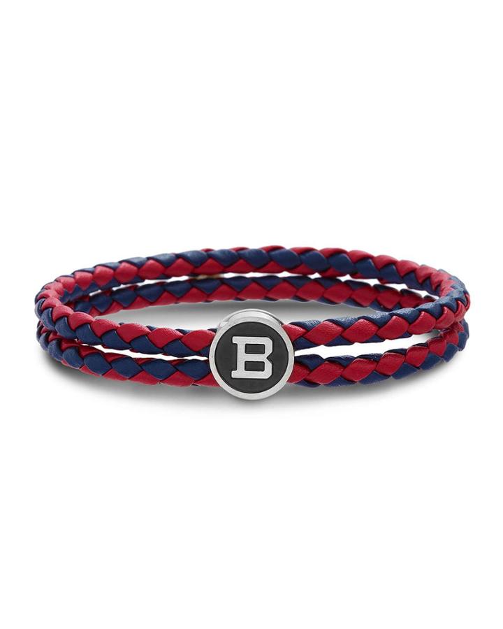 Men's Two-row Braided Leather Bracelet, Red/blue