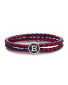 Men's Two-row Braided Leather Bracelet, Red/blue