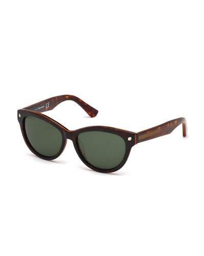 Cat-eye Plastic Sunglasses, Clear Crystal