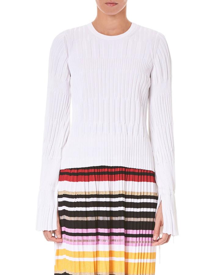 Long-sleeve Knitted Blouse W/ Cuff Ties
