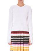 Long-sleeve Knitted Blouse W/ Cuff Ties