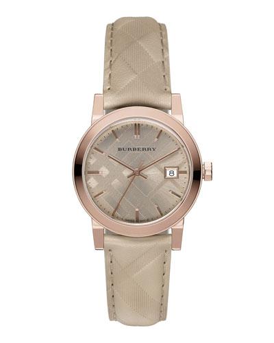 34mm Stainless Steel & Leather City Watch, Brown