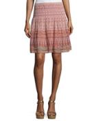 Smocked-waist Flared Skirt, Dark Orange