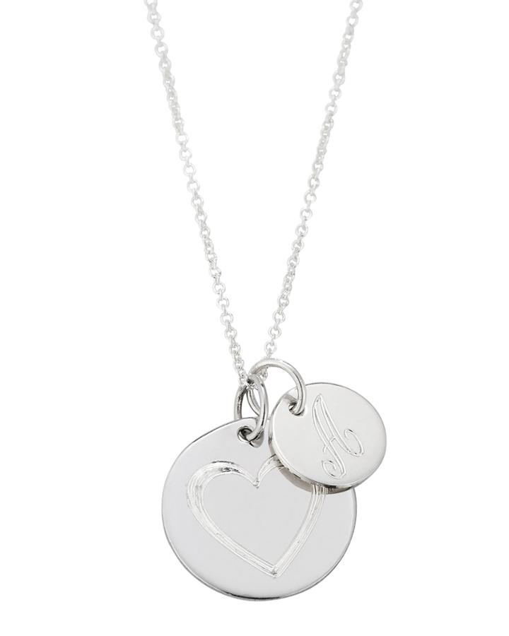 Sterling Silver Script Initial & Heart Charm Necklace
