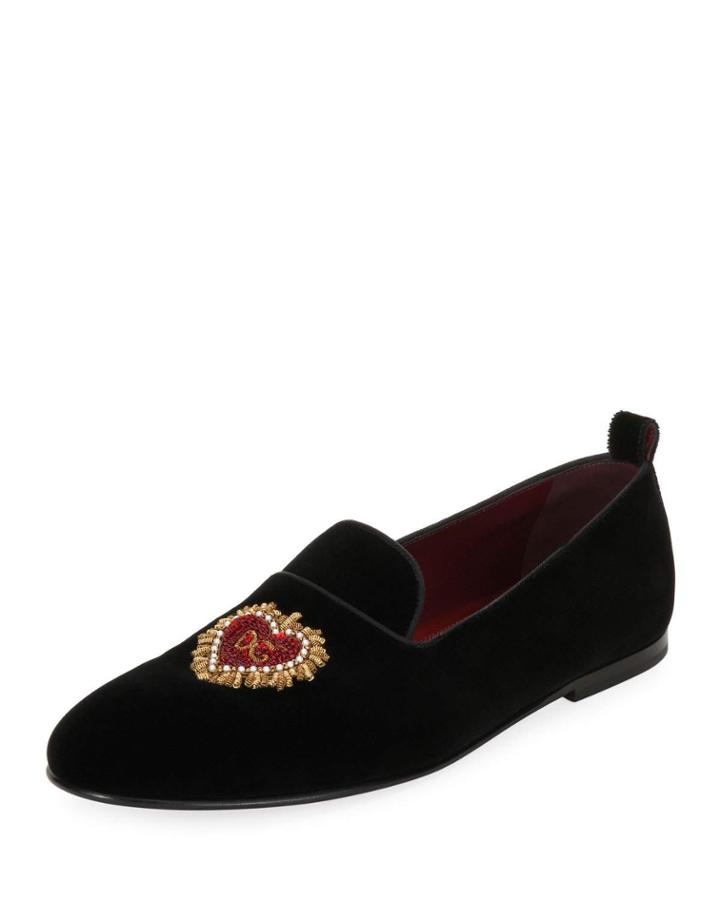 Men's Velvet Formal Slippers With Heart Applique