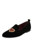 Men's Velvet Formal Slippers With Heart Applique