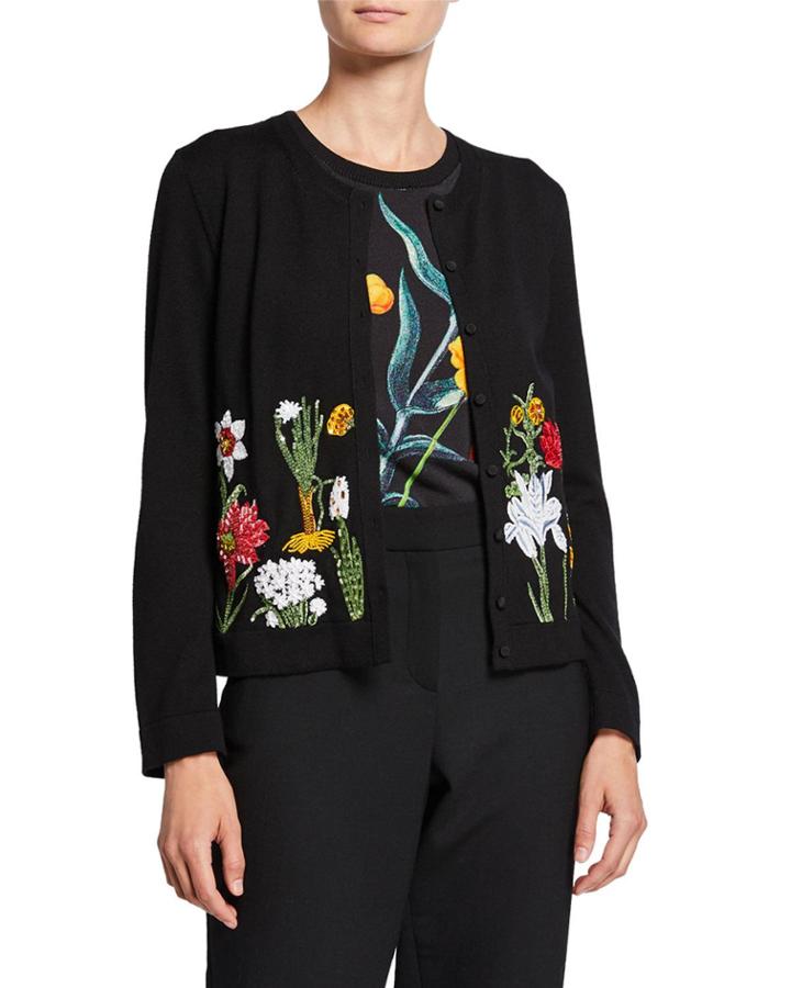 Wool-blend Flower Harvest Embroidered Cardigan