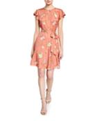 Lita Floral Flutter-sleeve Keyhole Dress
