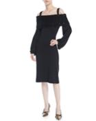 Off-the-shoulder Blouson-sleeve Wool Jersey Sheath Cocktail Dress