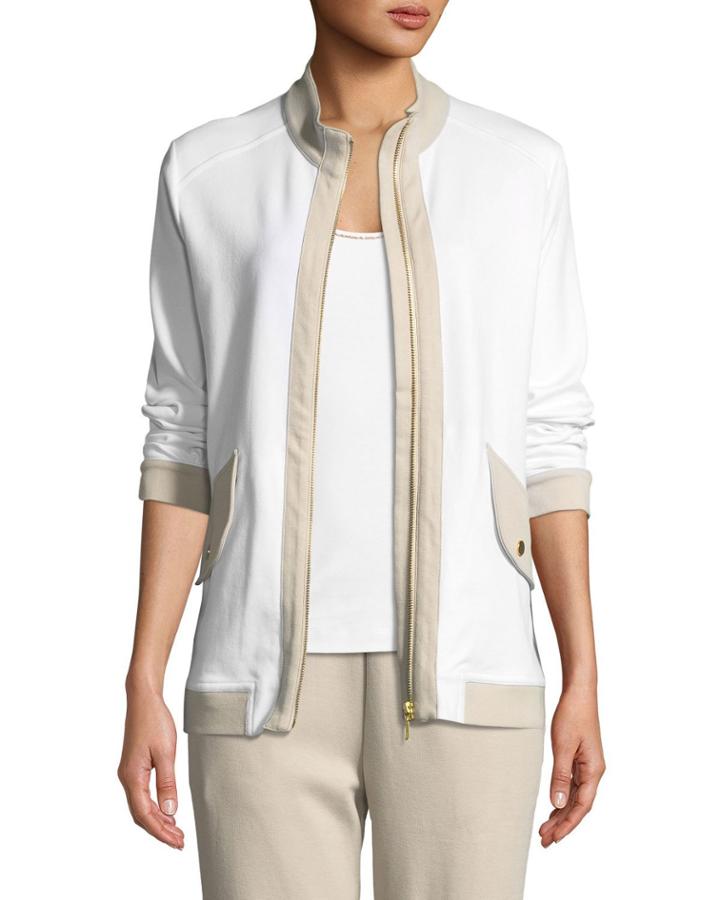 Petite Contrast-trim Zip-front Pique Jacket