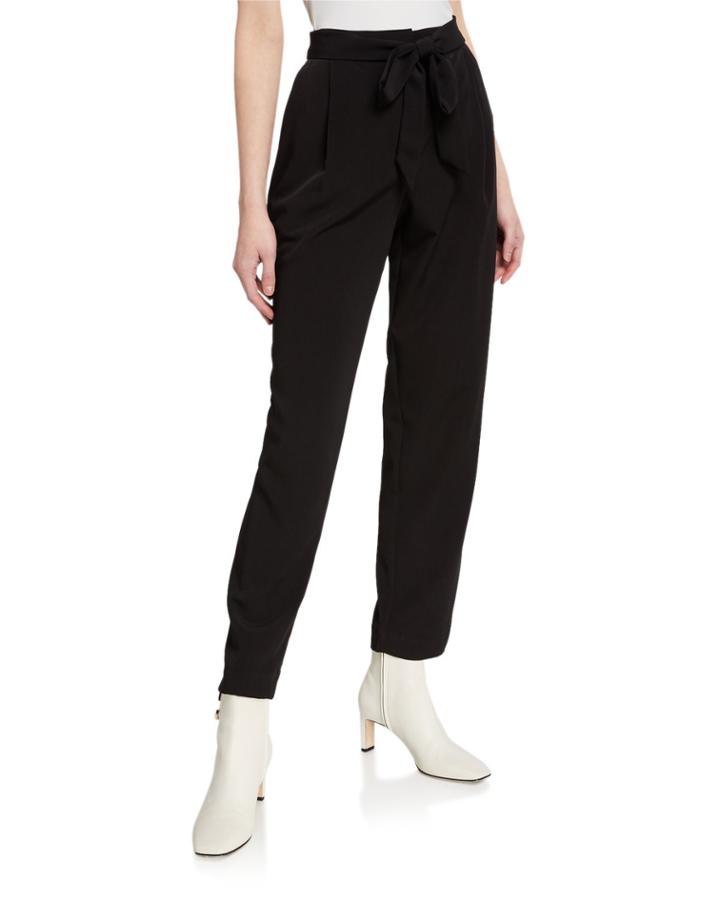 Pleated High-waist Straight-leg Pants