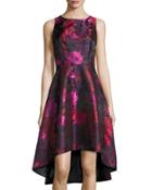 Floral-print Sleeveless High-low Dress, Red Pattern
