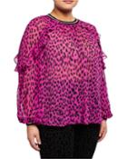 Lucky Leopard Ruffle Striped Blouse,