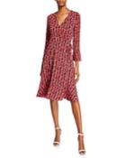 3/4-sleeve Geometric Faux-wrap Dress