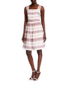 Striped Square-neck Button-down Sleeveless Fit-&-flare Dress