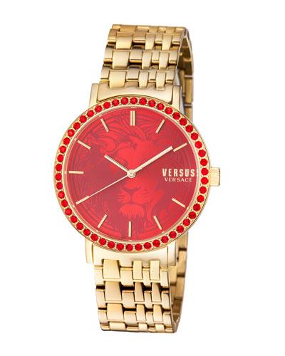 Manhasset Round 42mm Lion-dial Women's Watch, Golden/red