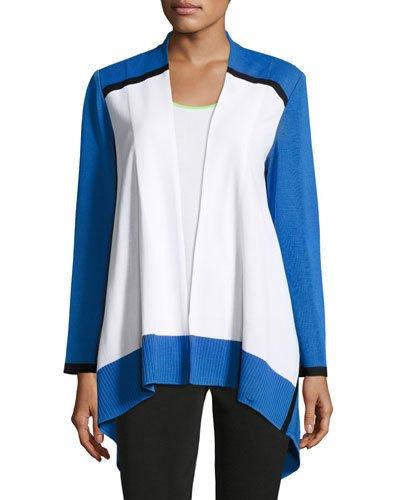 Open-front Colorblock Knit Jacket, Tidal/white/black
