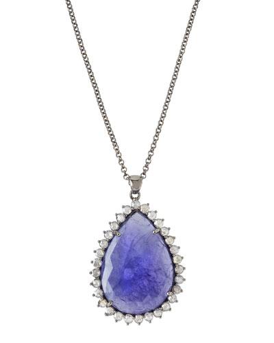 Long Tanzanite & Diamond Teardrop Pendant Necklace