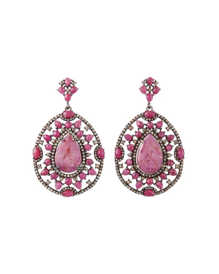 Diamond-trim Ruby Pear Earrings