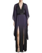 3/4-sleeve Belted Caftan Gown, Elderberry