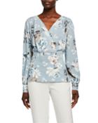 Floral Print Faux Wrap Blouse